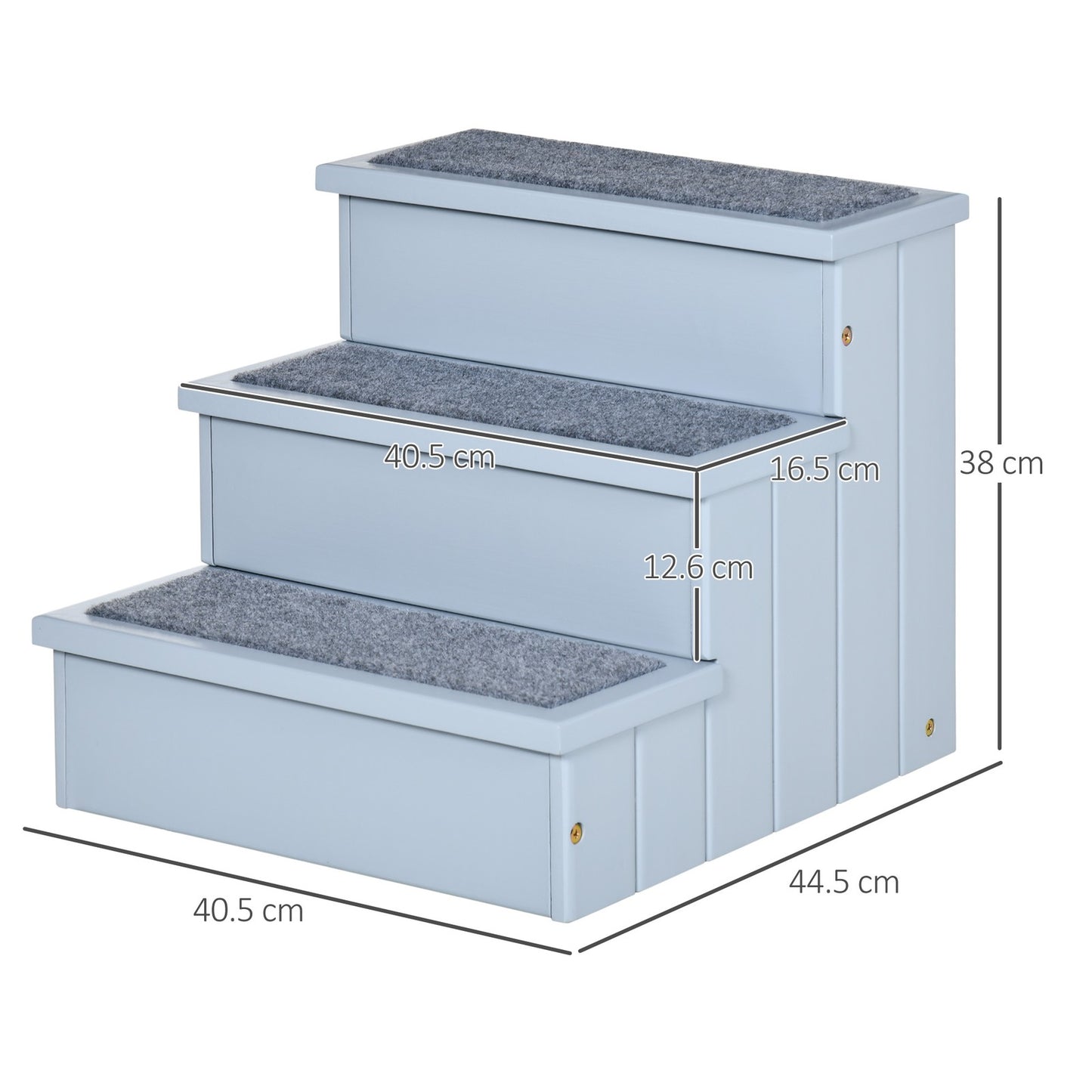 3-Step Wooden Pet Stairs – Non-Slip Carpet Steps for Cats & Small Dogs